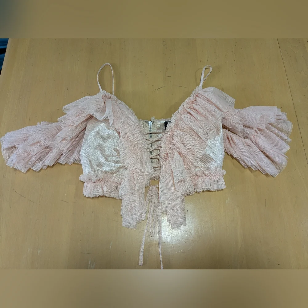 ruffle lace up top - Picture 3 of 8